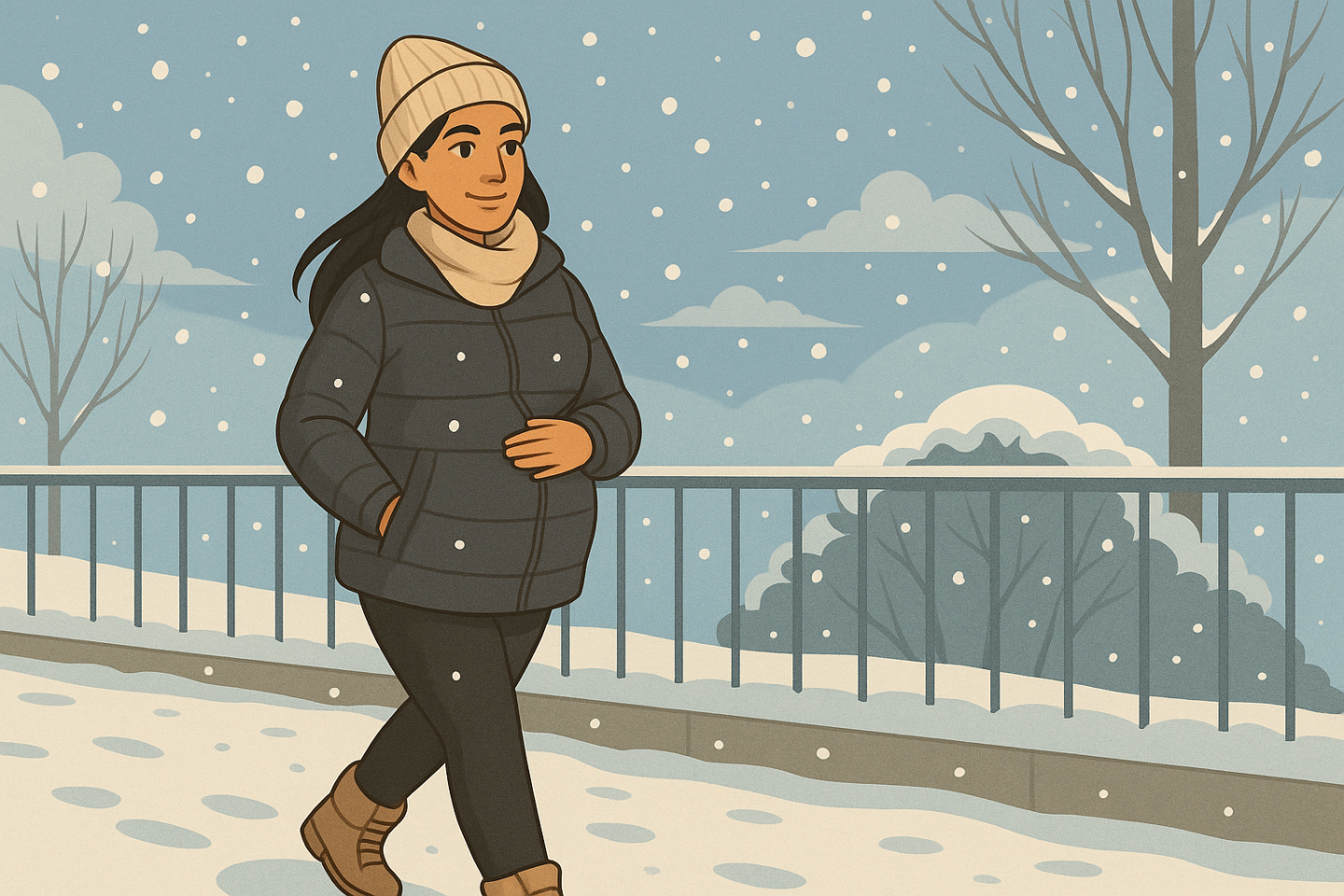 Pregnant Mama walking outside in Winter